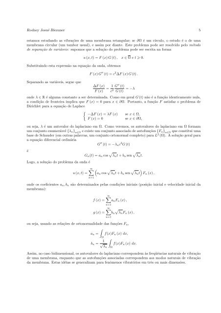 Autovalores do Laplaciano - Departamento de Matemática - UFMG