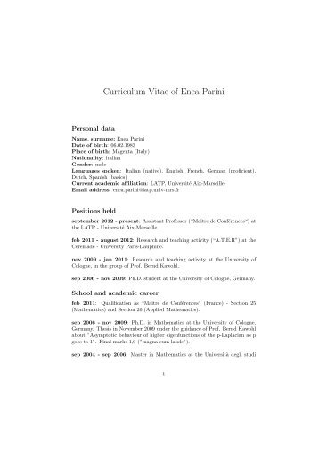 Curriculum Vitae of Enea Parini - LATP