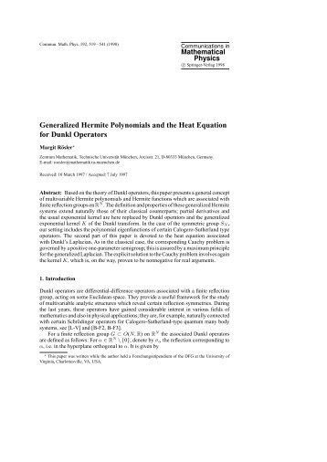 Generalized Hermite Polynomials and the Heat Equation for Dunkl ...