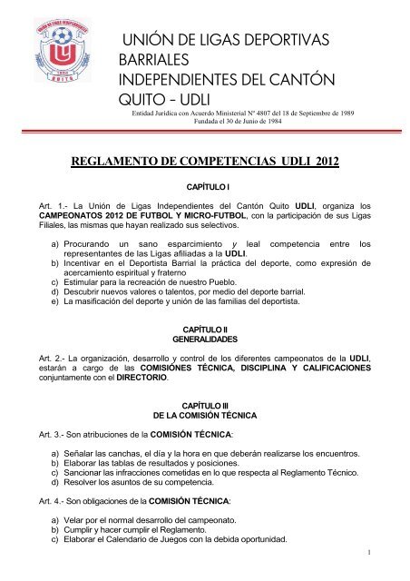 reglamento de competencias udli 2012 - Unión de Ligas ...