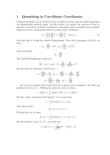 1 Quantizing in Curvilinear Coordinates