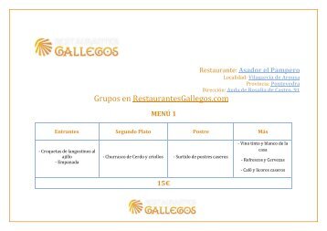 Menú para Grupos El Pampero - Restaurantes Gallegos