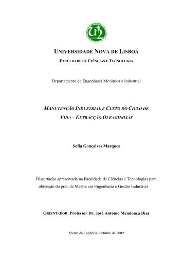 Manutenção industrial e custo do ciclo de vida-extracção oleaginosas