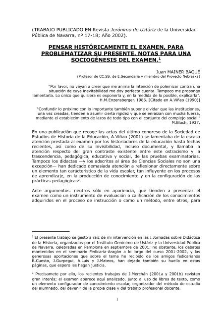 pensar históricamente el examen, para problematizar su - FedIcaria