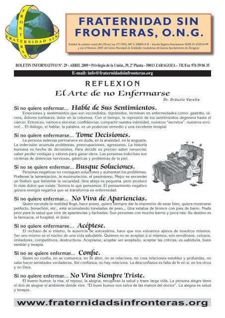 Boletin Nº 29 de Fecha 05/03/09 - Fraternidad Sin Fronteras