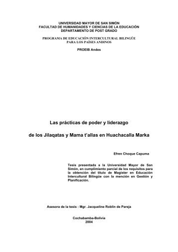 Las prácticas de poder y liderazgo de los Jilaqatas y Mama t'allas ...