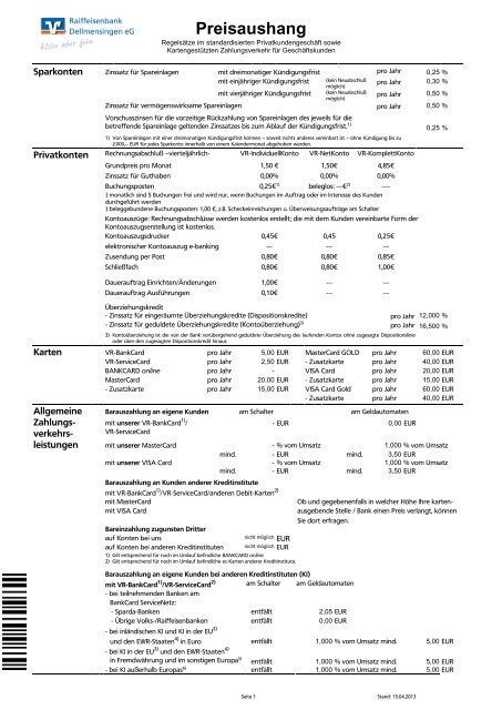 Preisaushang - Raiffeisenbank Dellmensingen eG