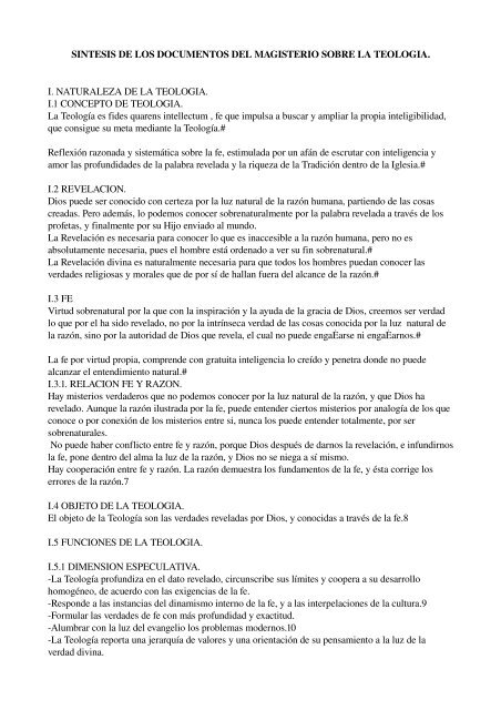 sintesis de los documentos del magisterio sobre la teologia. i ...