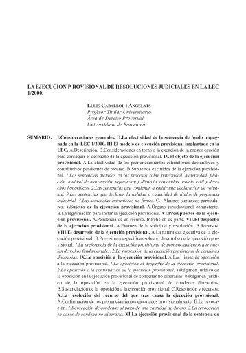 La ejecución provisional de resoluciones judiciales en la LEC 1 ...