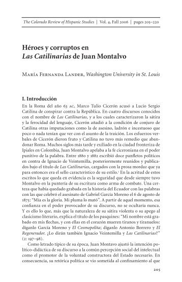 Héroes y corruptos en Las Catilinarias de Juan Montalvo - Spanish