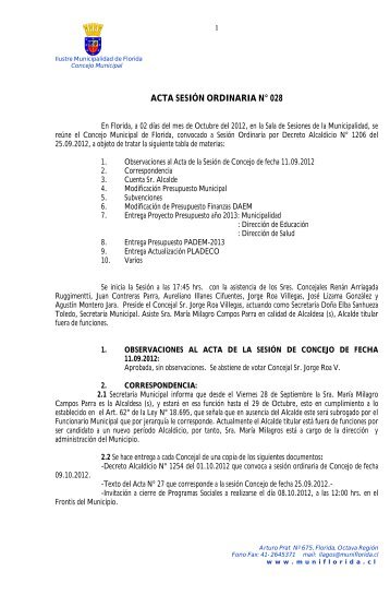 ACTA SESIÓN ORDINARIA N° 028 - ilustre municipalidad de florida