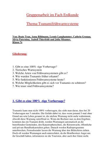 Gruppenarbeit im Fach Erdkunde Thema:Tsunamifrühwarnsysteme