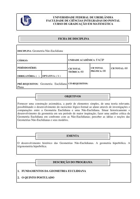 Geometria Não Euclidiana - Faculdade de Ciências Integradas do ...