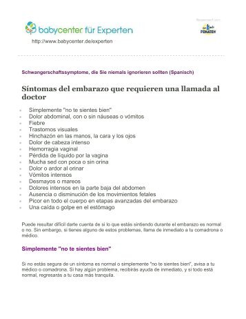 Síntomas del embarazo que requieren una llamada al ... - BabyCenter