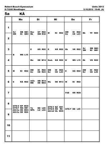 Stundenplan - RBG Wendlingen