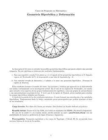 Programa del curso Geometría hiperbólica y deforma - Pedeciba