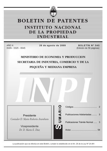 boletin de patentes - Instituto Nacional de la Propiedad Industrial