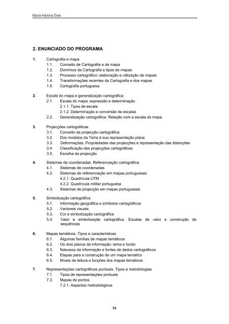 CARTOGRAFIA TEMÁTICA Programa MARIA HELENA DIAS