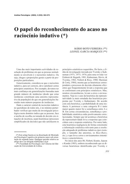 O papel do reconhecimento do acaso no raciocínio indutivo (*)