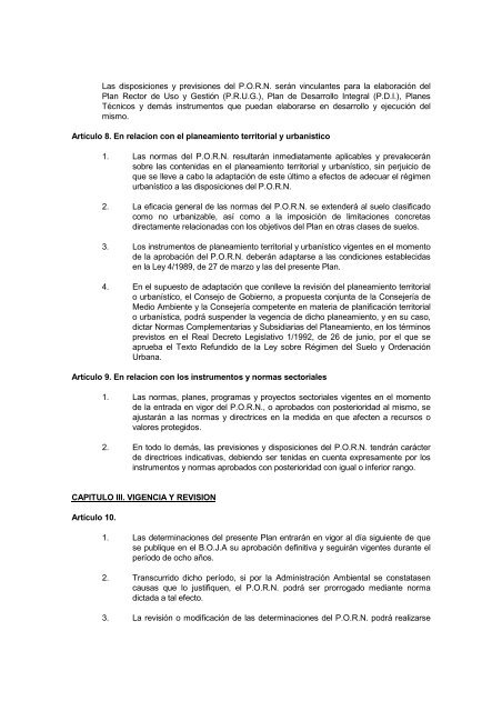 Plan de Ordenación de los Recursos Naturales y el Plan Rector de ...