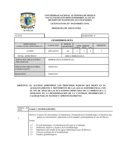 GEOHIDROLOGÍA - Universidad Nacional Autónoma de México