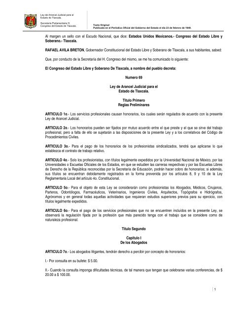 Ley de Arancel Judicial para el Estado de Tlaxcala