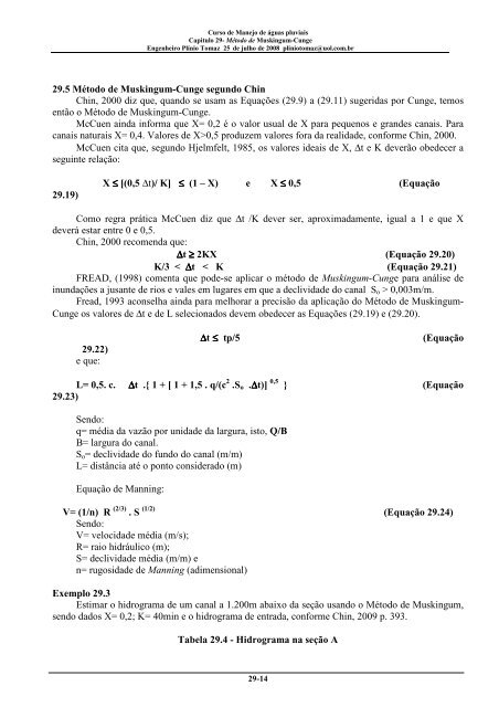 Capitulo 29- Metodo de Muskingum-Cunge - Plinio Tomaz