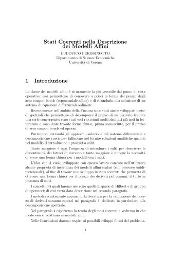 Stati Coerenti nella Descrizione dei Modelli Affini 1 Introduzione - DSE