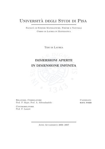 Immersioni aperte in dimensione infinita - Dipartimento di Matematica