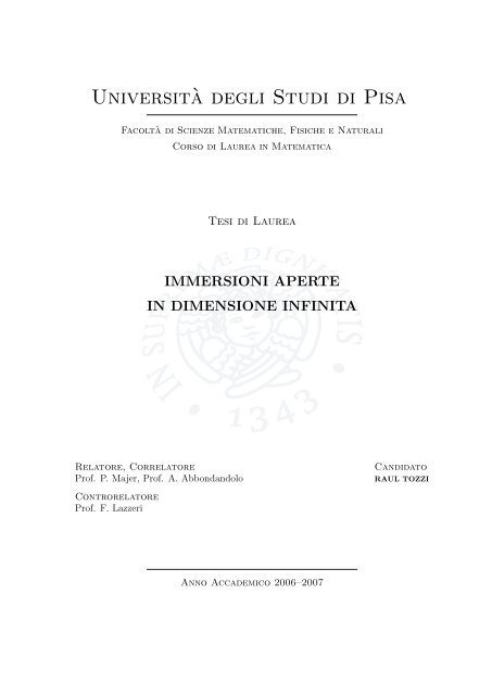 Immersioni aperte in dimensione infinita - Dipartimento di Matematica