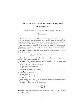 Tema 2.1: Función exponencial. Funciones trigonométricas
