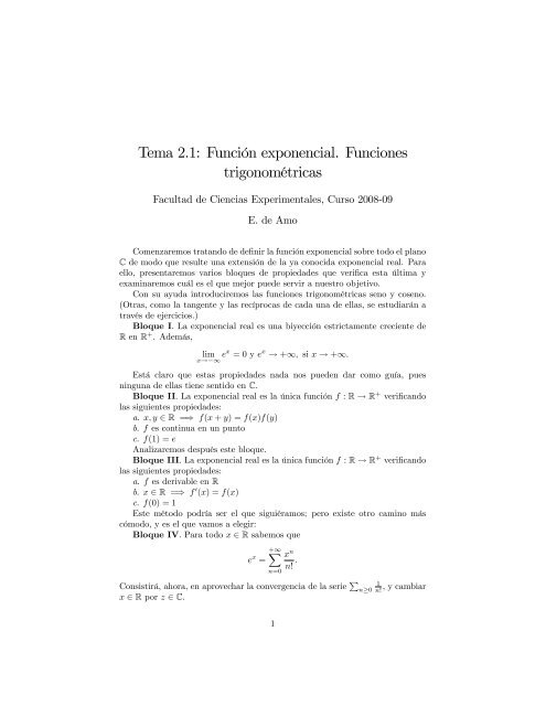 Tema 2.1: Función exponencial. Funciones trigonométricas