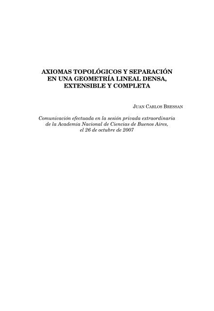 axiomas topológicos y separación en una geometría lineal densa