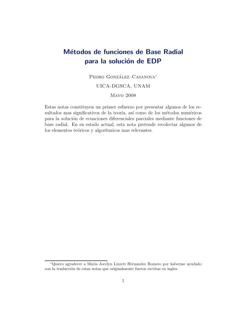 Introducción a la teoría de Funciones Radiales - UNAM