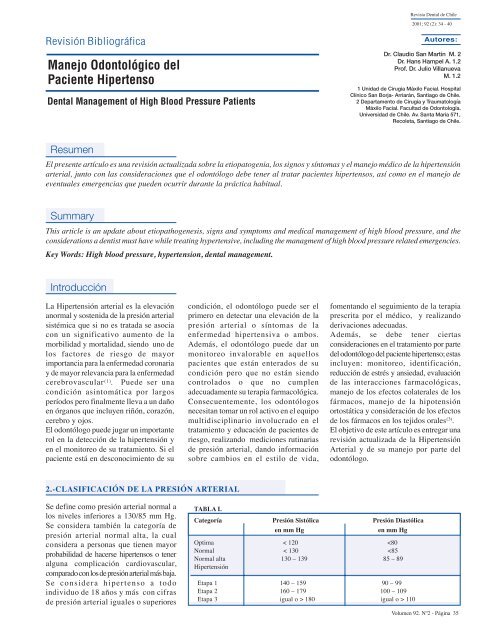 Manejo Odontológico del Paciente Hipertenso - Revista Dental de ...