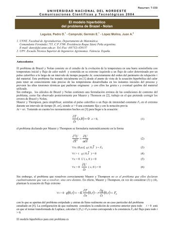 El modelo hiperbólico del problema de Brazel - Nolan t U x U ...