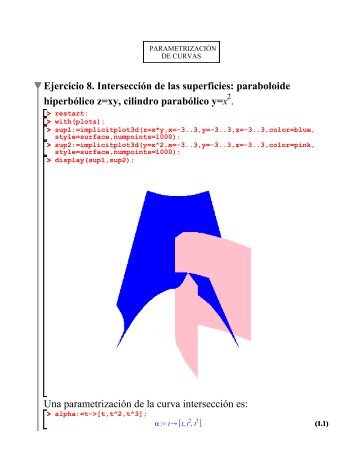 Ejercicio 8. Intersección de las superficies: paraboloide hiperbólico ...