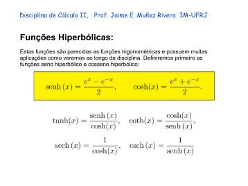 Funções Hiperbólicas: