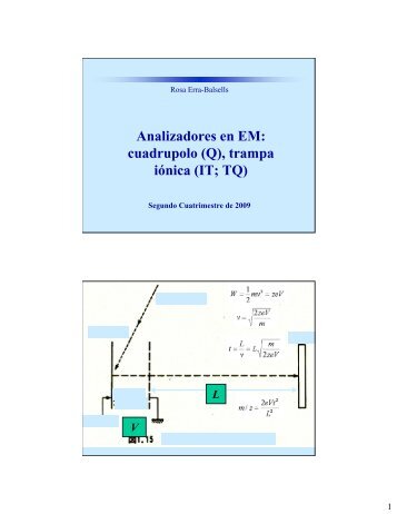 Analizadores en EM: cuadrupolo (Q), trampa iónica (IT; TQ)