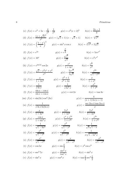 Caderno 1 : Primitivas e Integrais