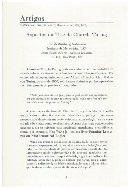 Aspectos da Tese de Church-Turing - Revista Matemática ...