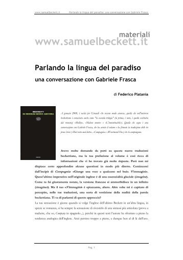 una conversazione con Gabriele Frasca - Samuel Beckett