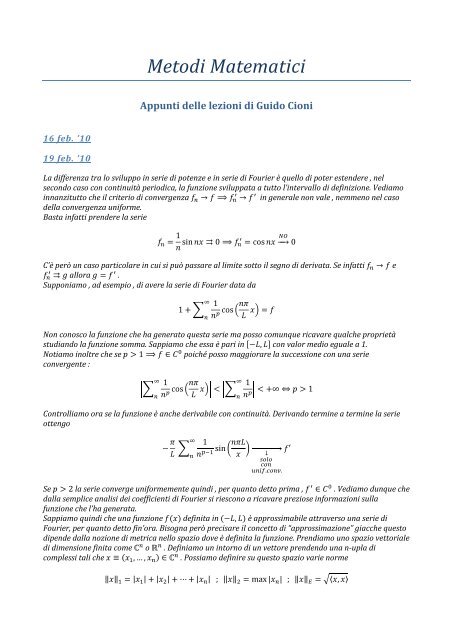 Appunti di Metodi Matematici 1 - Guido Cioni