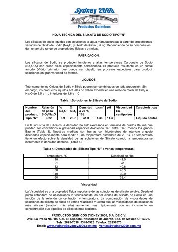 hoja tecnica del silicato de sodio tipo ”n” - PRODUCTOS QUIMICOS ...