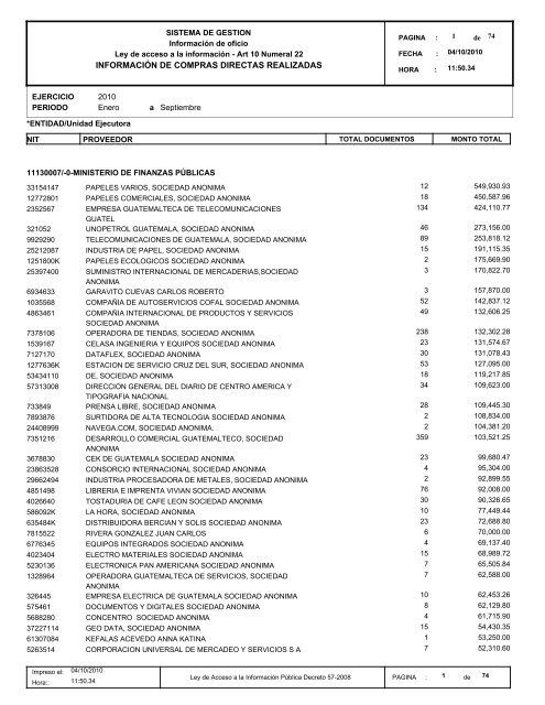 información de compras directas realizadas - Ministerio de Finanzas ...