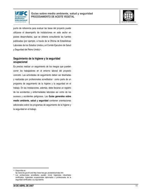 Guía sobre medio ambiente, salud y seguridad para el ... - IFC