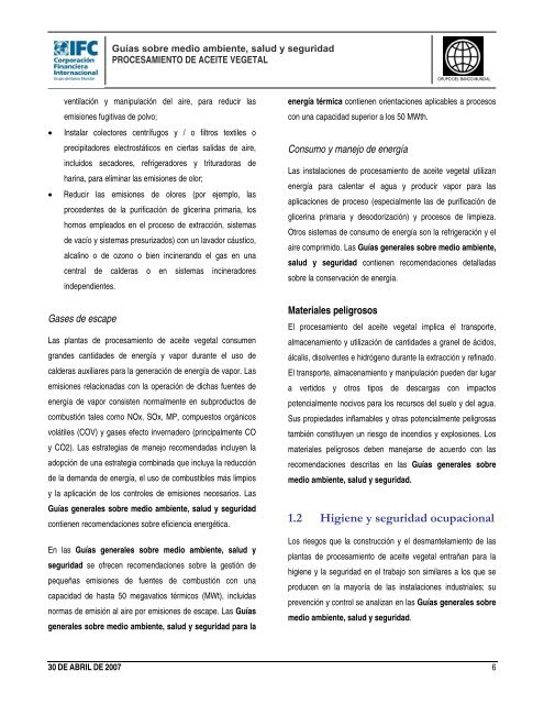 Guía sobre medio ambiente, salud y seguridad para el ... - IFC