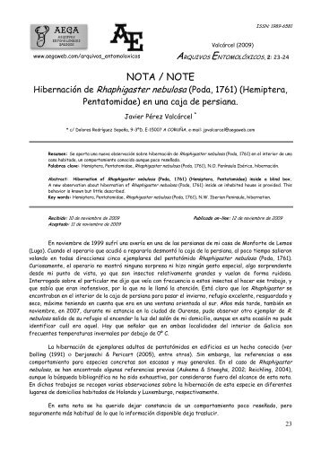 (2009). Hibernación de Rhaphigaster nebulosa (Poda, 1761)