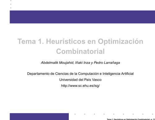 Tema 1. Heurısticos en Optimizaci ´on Combinatorial