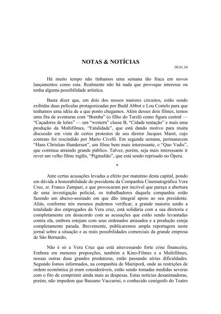 CRÍTICA DE CINEMA EM O TEMPO – 1954 - Bresser Pereira